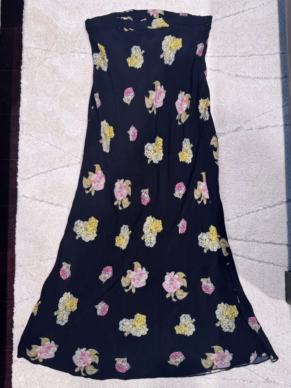 Free People Kendall Black Maxi Skirt with Pink & Yellow Floral Print